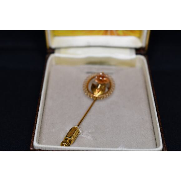 Vintage Signed Rose Flower Stick Pin, 14K Gold Overlay, In Original Box - Picture 6 of 10